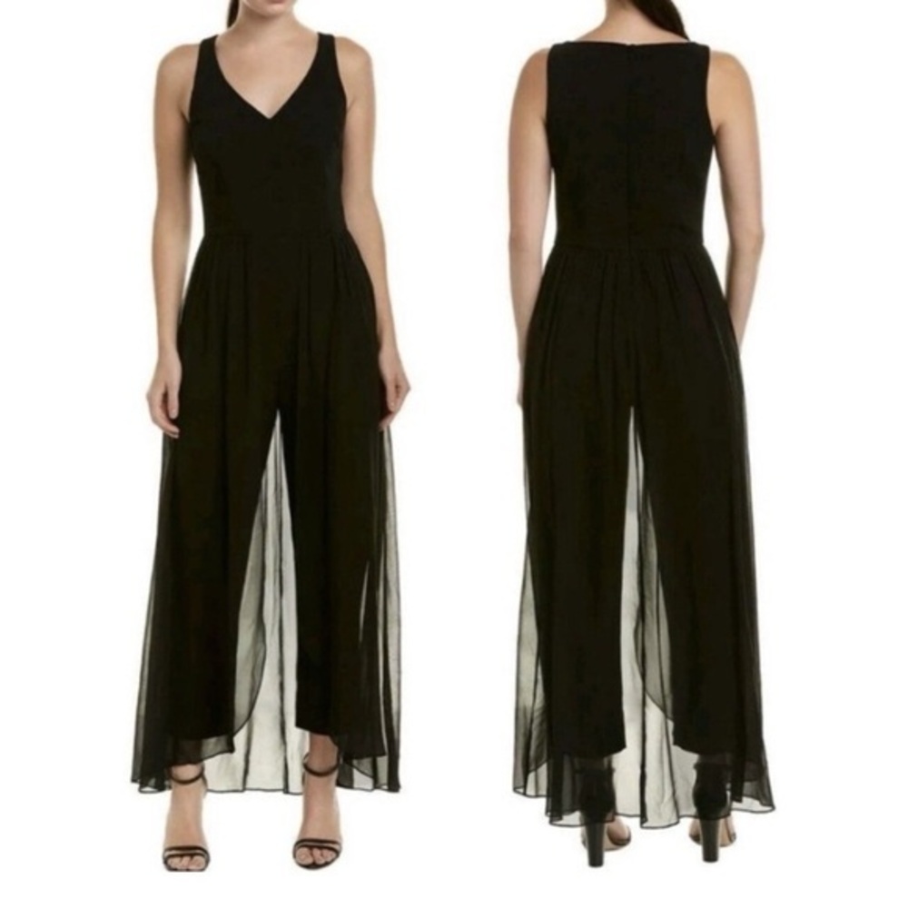 Roz&Ali Black Sleeveless Chiffon Overlap Wide Leg‎ Jumpsuit V Neck sz 6 Wedding